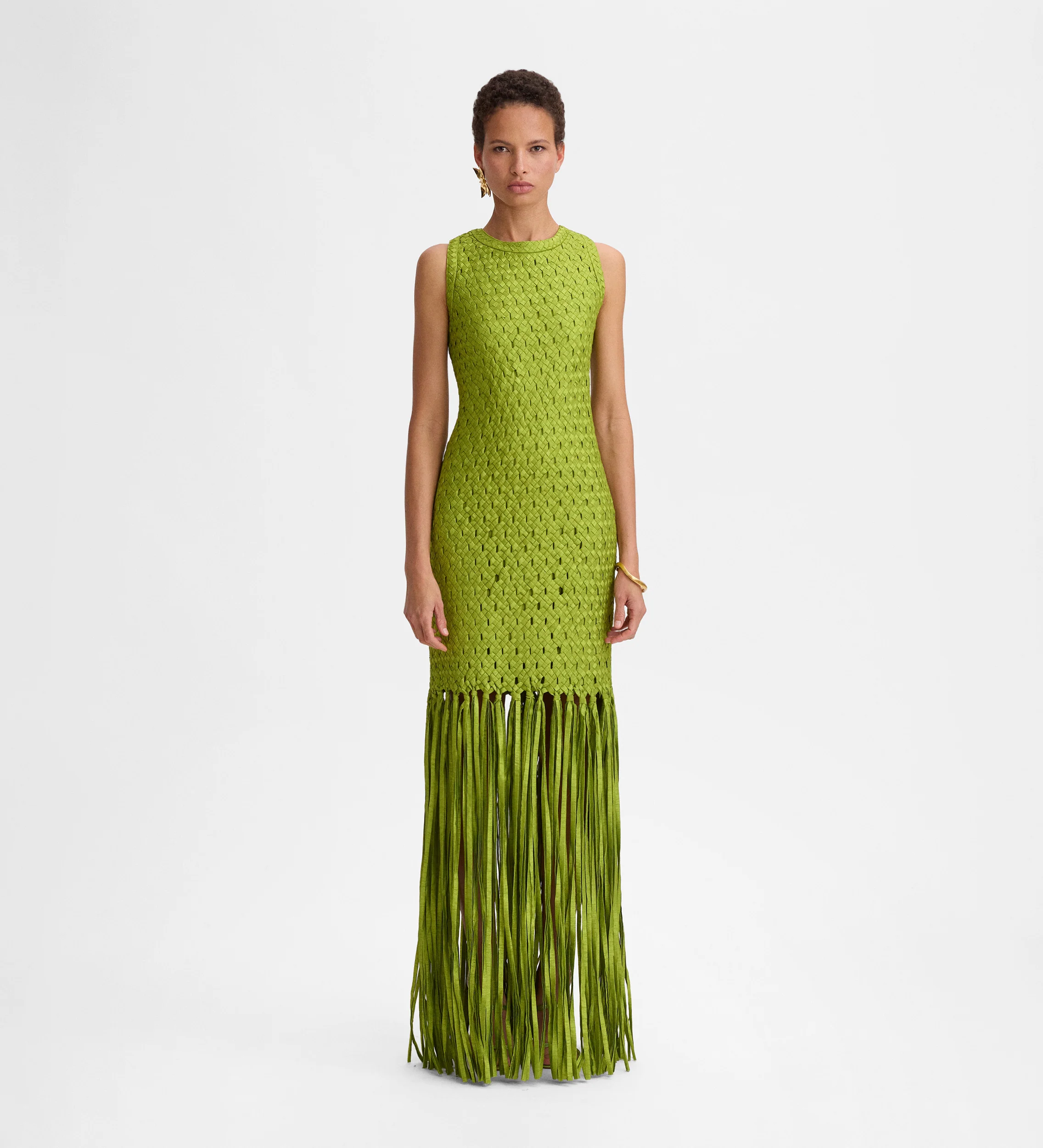 Vestido tafetán flecos